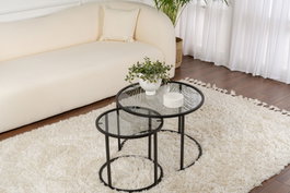 Nordure Aurum Juego de Mesas de Café Negro y Gris